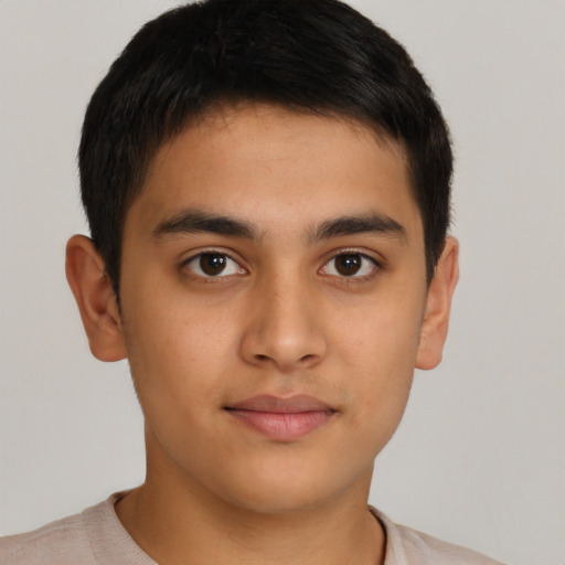Neutral latino young-adult male with short  brown hair and brown eyes