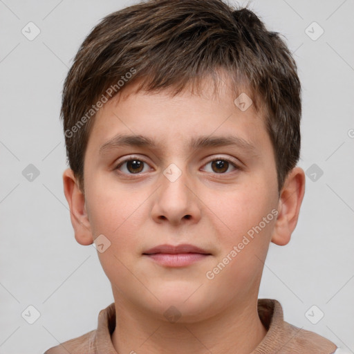 Neutral white child male with short  brown hair and brown eyes