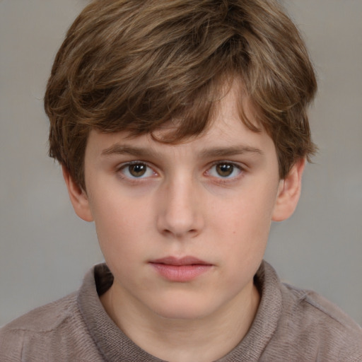 Neutral white child male with short  brown hair and grey eyes