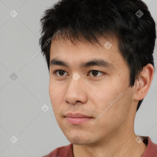 Neutral asian young-adult male with short  black hair and brown eyes