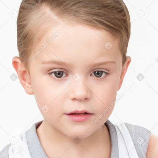 Neutral white child female with short  brown hair and brown eyes