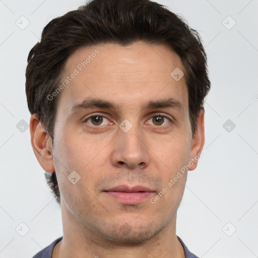 Neutral white adult male with short  brown hair and brown eyes