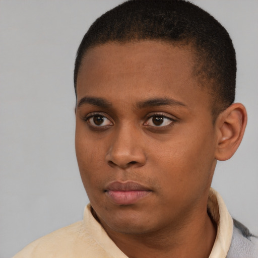 Neutral latino young-adult male with short  brown hair and brown eyes