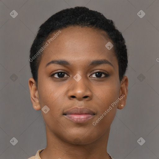 Neutral black young-adult female with short  brown hair and brown eyes