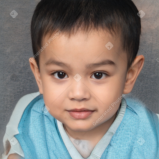 Joyful white child male with short  brown hair and brown eyes