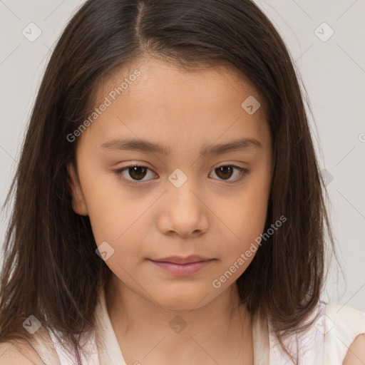 Neutral white child female with medium  brown hair and brown eyes