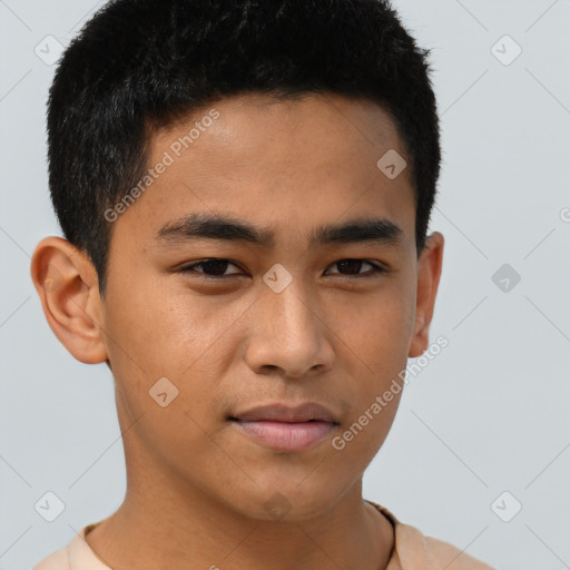 Neutral asian young-adult male with short  brown hair and brown eyes