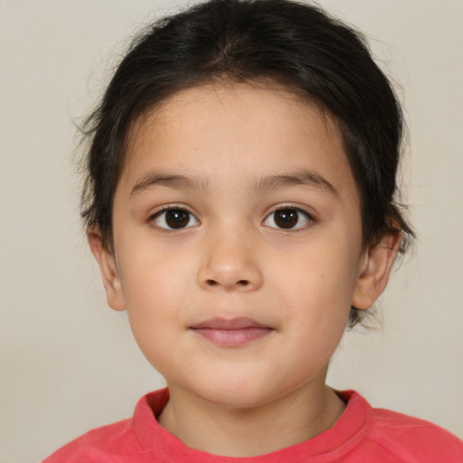 Neutral white child female with medium  brown hair and brown eyes