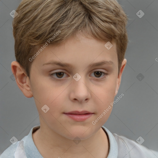 Joyful white child male with short  brown hair and brown eyes