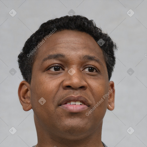 Neutral black young-adult male with short  brown hair and brown eyes