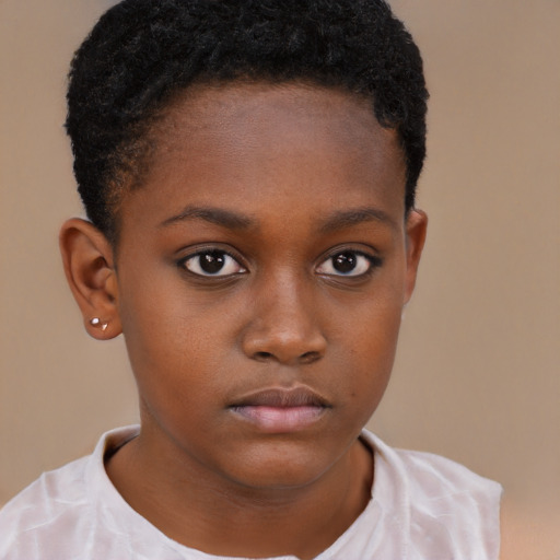 Neutral black child female with short  brown hair and brown eyes