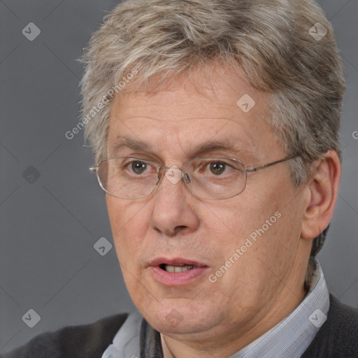 Neutral white middle-aged male with short  gray hair and brown eyes