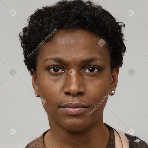 Neutral black young-adult female with short  brown hair and brown eyes