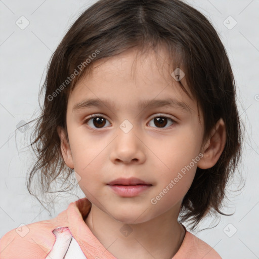 Neutral white child female with medium  brown hair and brown eyes