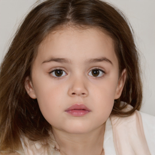 Neutral white child female with medium  brown hair and brown eyes