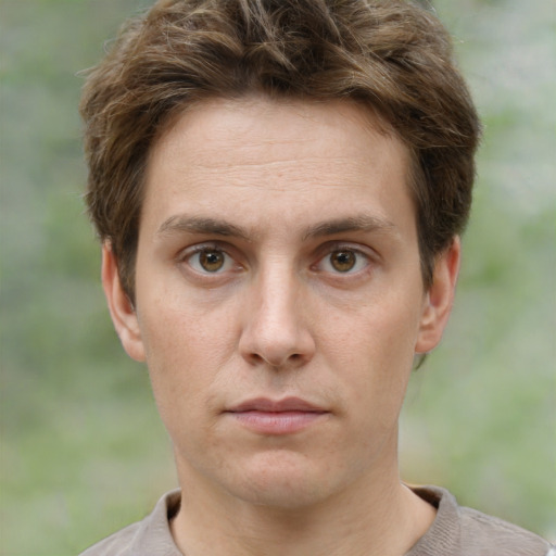 Neutral white adult male with short  brown hair and brown eyes