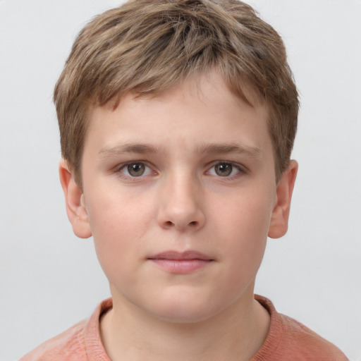 Neutral white child male with short  brown hair and grey eyes