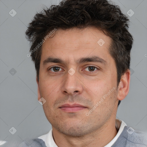 Neutral white adult male with short  brown hair and brown eyes