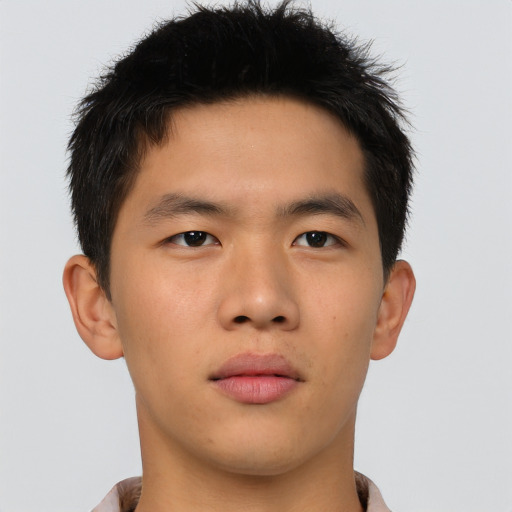 Neutral asian young-adult male with short  brown hair and brown eyes