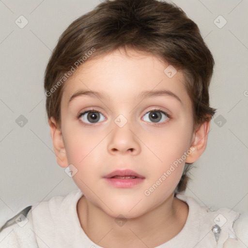 Neutral white child female with short  brown hair and brown eyes