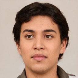 Neutral asian young-adult male with short  brown hair and brown eyes