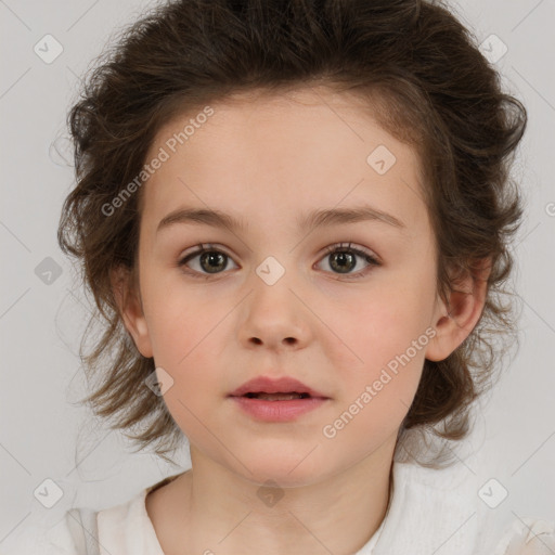 Neutral white child female with medium  brown hair and brown eyes