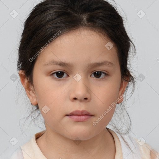 Neutral white child female with medium  brown hair and brown eyes