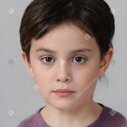 Neutral white child female with short  brown hair and brown eyes