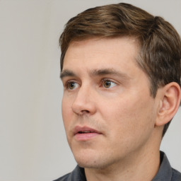 Neutral white adult male with short  brown hair and brown eyes