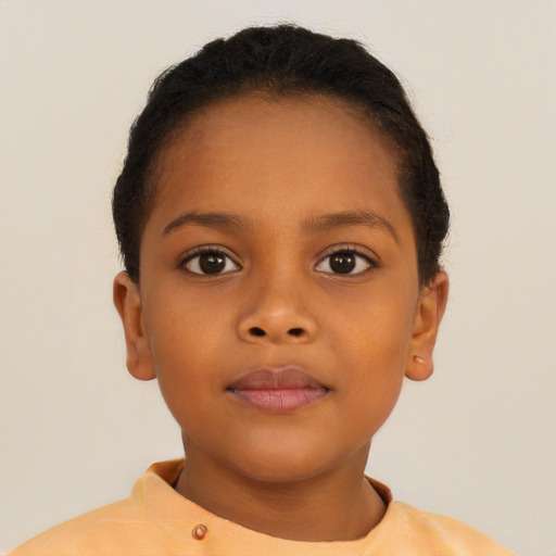 Neutral black child female with short  brown hair and brown eyes