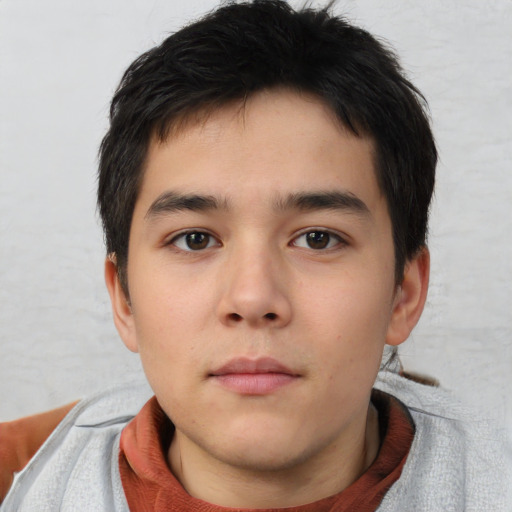 Neutral asian young-adult male with short  brown hair and brown eyes