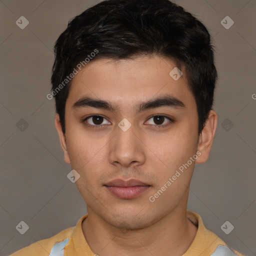 Neutral asian young-adult male with short  brown hair and brown eyes