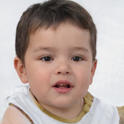 Joyful white child male with short  brown hair and brown eyes