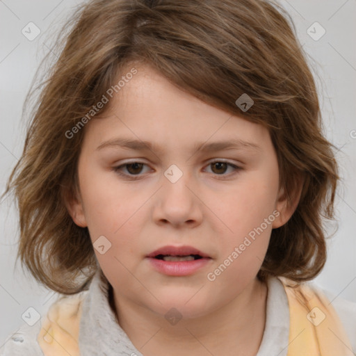 Neutral white child female with medium  brown hair and brown eyes