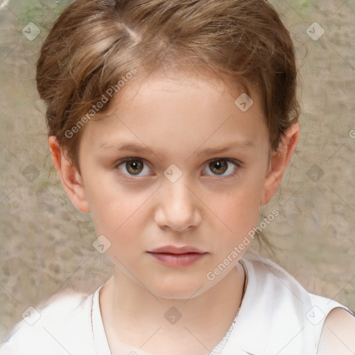 Neutral white child female with short  brown hair and brown eyes