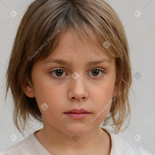 Neutral white child female with medium  brown hair and brown eyes