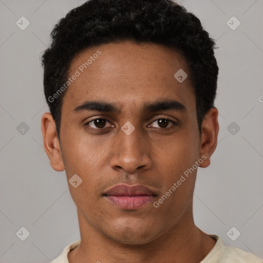 Neutral latino young-adult male with short  brown hair and brown eyes