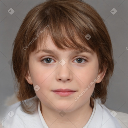 Neutral white child female with medium  brown hair and brown eyes