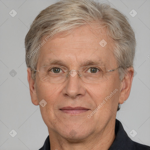 Neutral white middle-aged male with short  gray hair and brown eyes