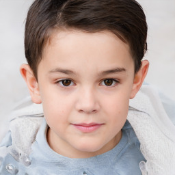 Joyful white child female with short  brown hair and brown eyes