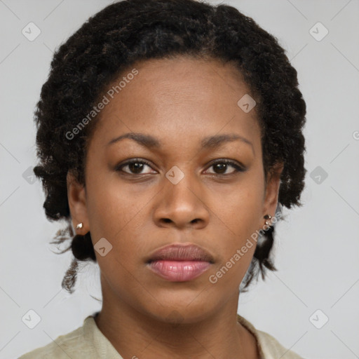 Neutral black young-adult female with short  brown hair and brown eyes