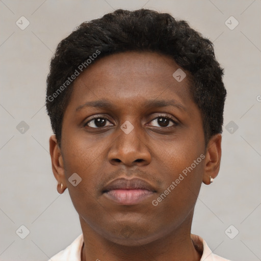 Neutral black young-adult male with short  brown hair and brown eyes