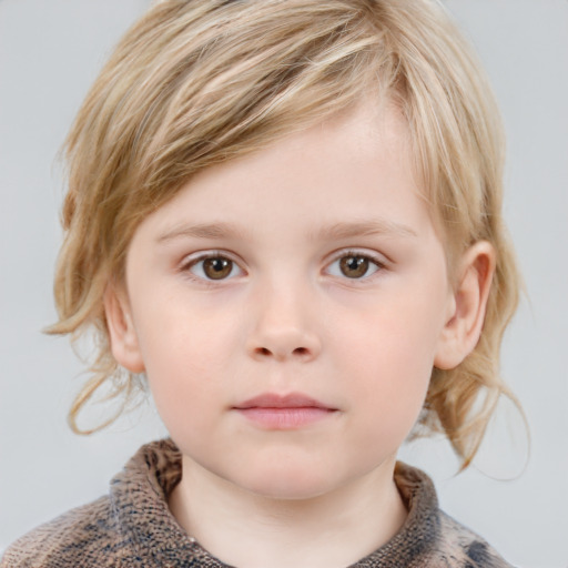 Neutral white child female with medium  brown hair and blue eyes