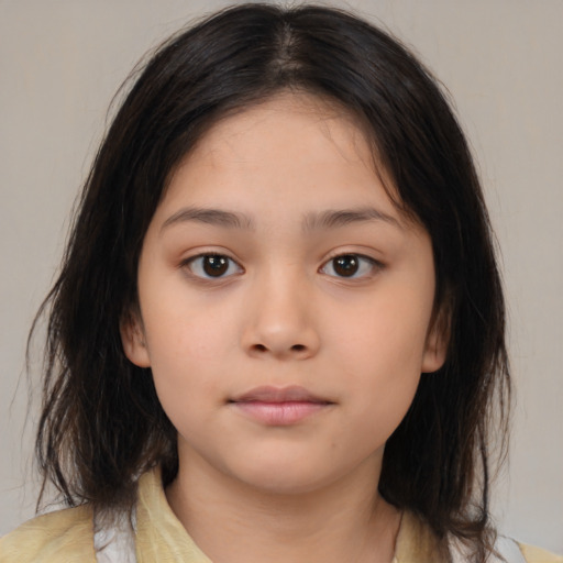 Neutral asian child female with medium  brown hair and brown eyes