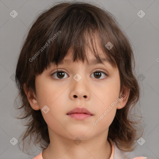 Neutral white child female with medium  brown hair and brown eyes