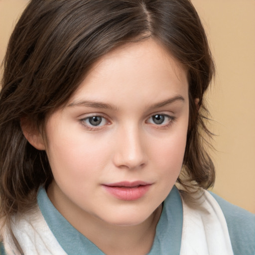 Neutral white child female with medium  brown hair and brown eyes