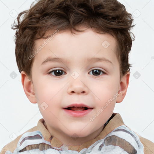 Joyful white child male with short  brown hair and brown eyes