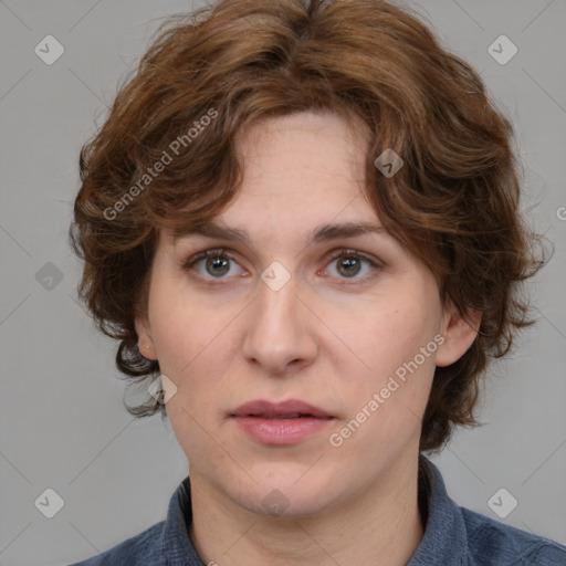 Neutral white adult female with medium  brown hair and brown eyes