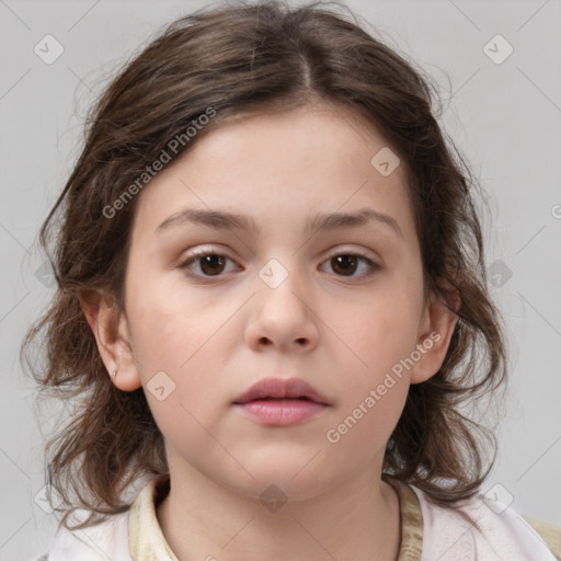 Neutral white child female with medium  brown hair and brown eyes