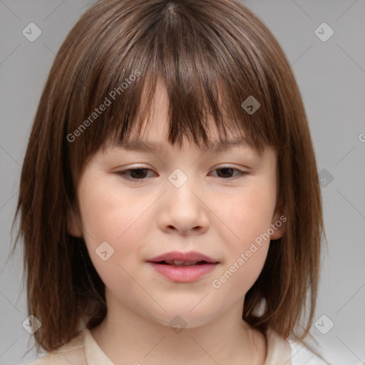 Neutral white child female with medium  brown hair and brown eyes